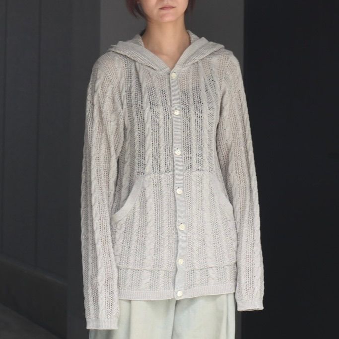 【残り一点】Semi Sheer Cable Knitted Button Up Hoodie
