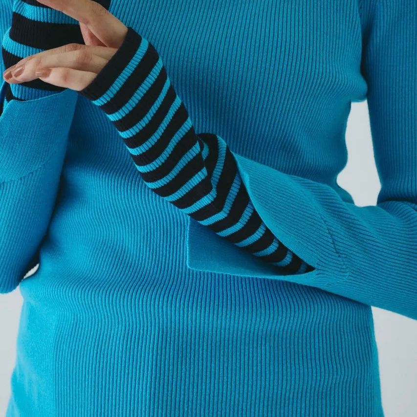 【残り一点】Border Double Cuff Knit Top