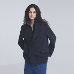【残り一点】Stripe Double Cloth Slant Belt Tailored Jacket