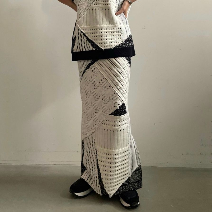 【残り一点】Patchwork I Line Knit Skirt