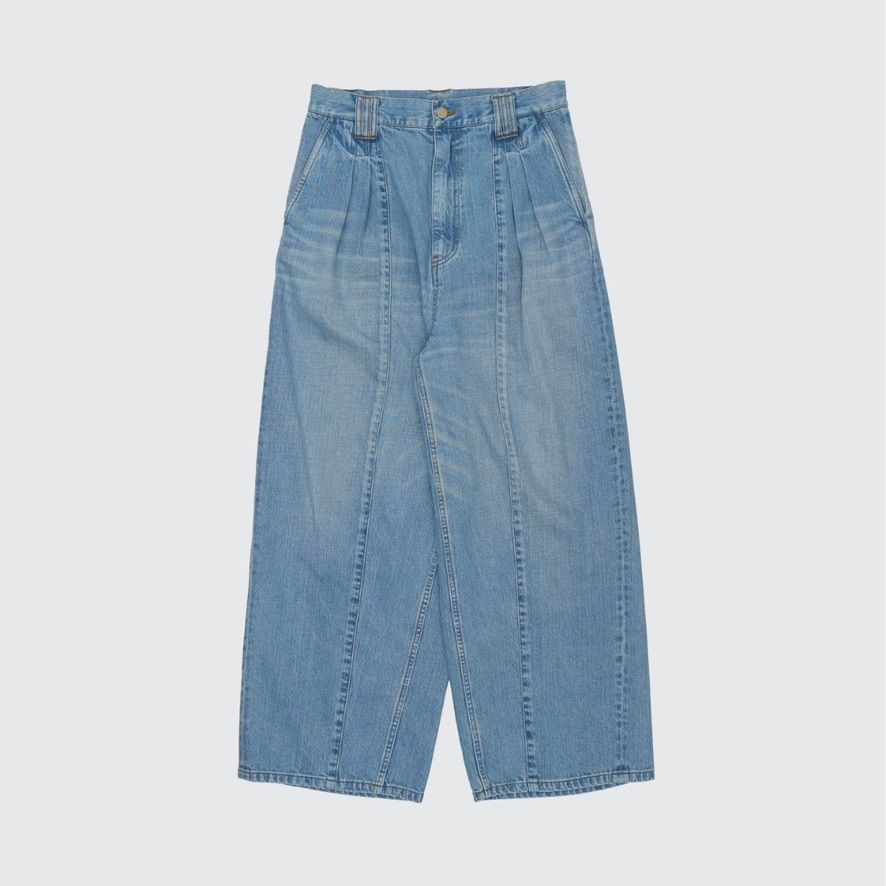 【残り一点】Vintaged Wash Denim 3pleated Wide-Leg Trousers