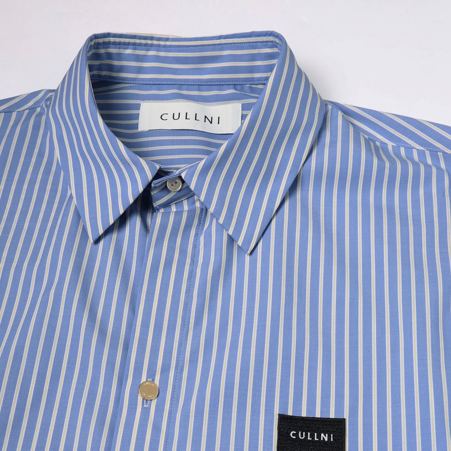 【残り一点】High Count Broad Embroidery Patch Stripe Shirt