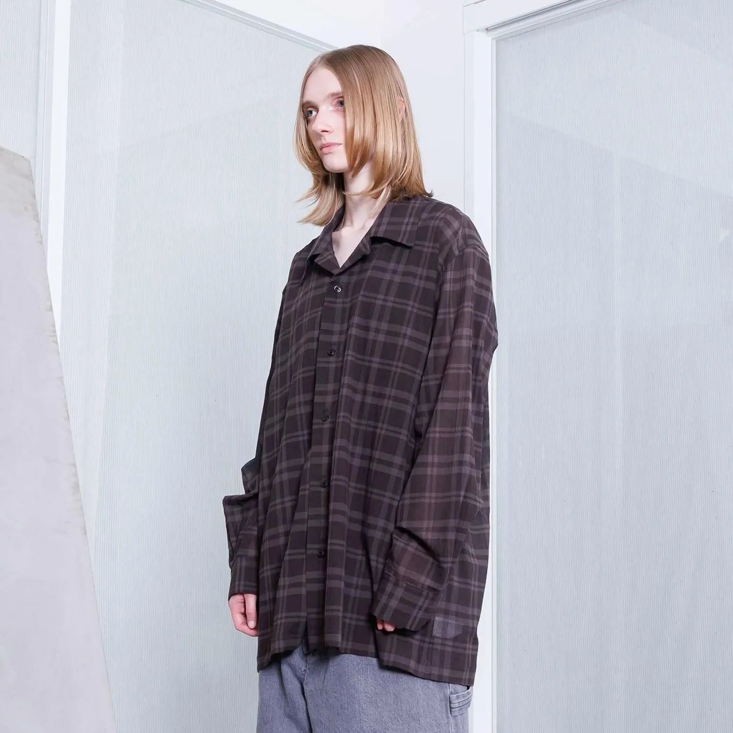 【残り一点】シアーコットンオープンカラーL/Sシャツ