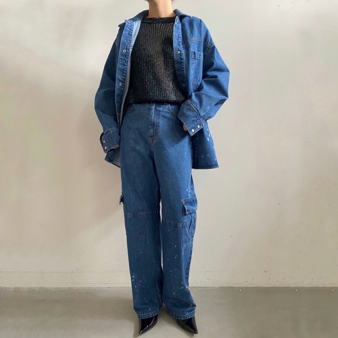 【残り一点】Denim Discharge Printhing Cargo Pants