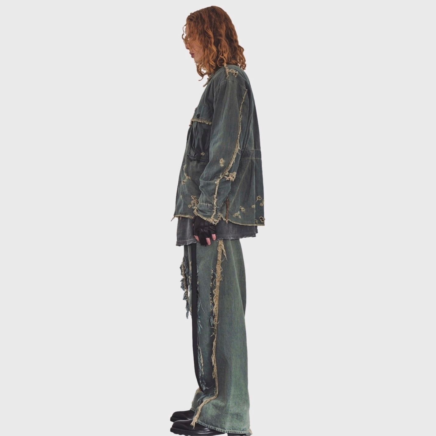 【残り一点】PW Slash Seam HBT Work Shirt With Damaged (FROM COAL MINE)