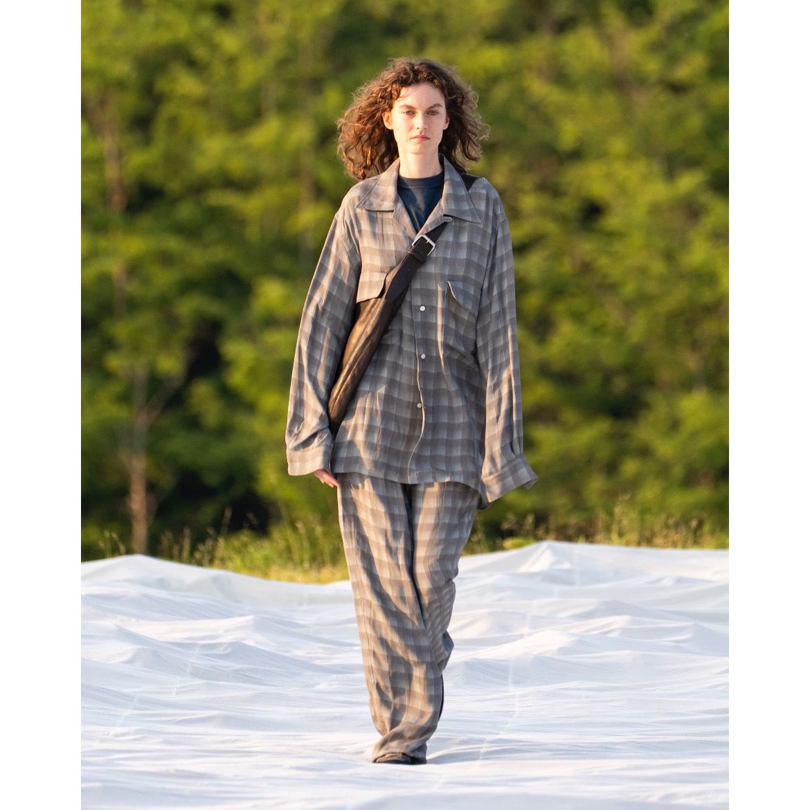 【残り一点】Jacquard Plaid Open Collar Shirt