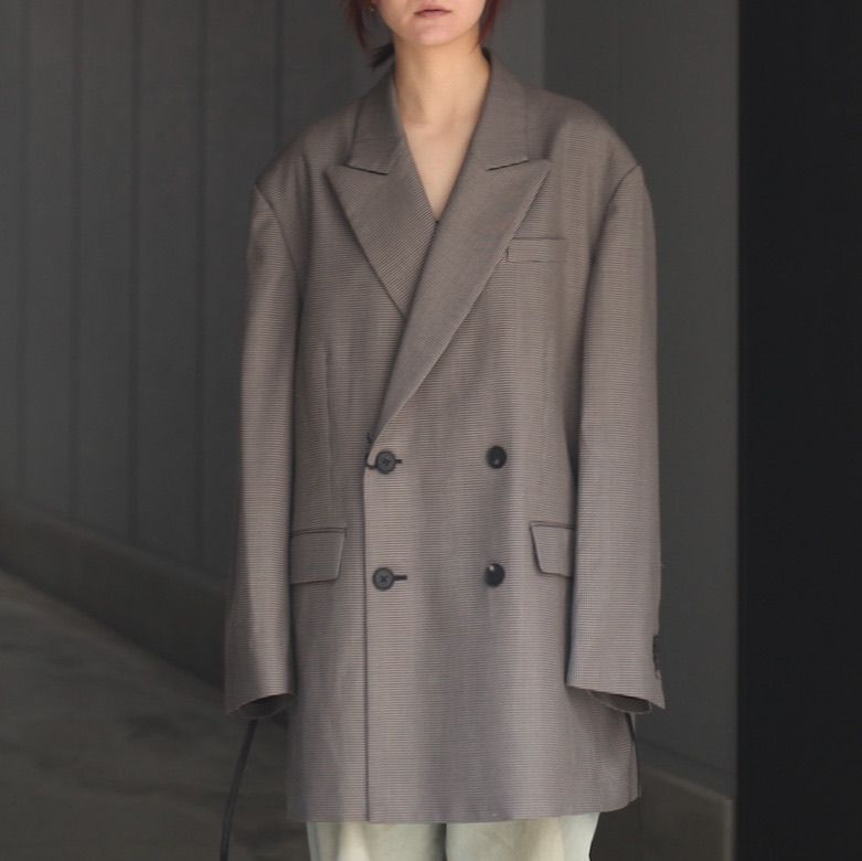 【残り一点】Double Weave Houndstooth Peak Lapel Short Coat