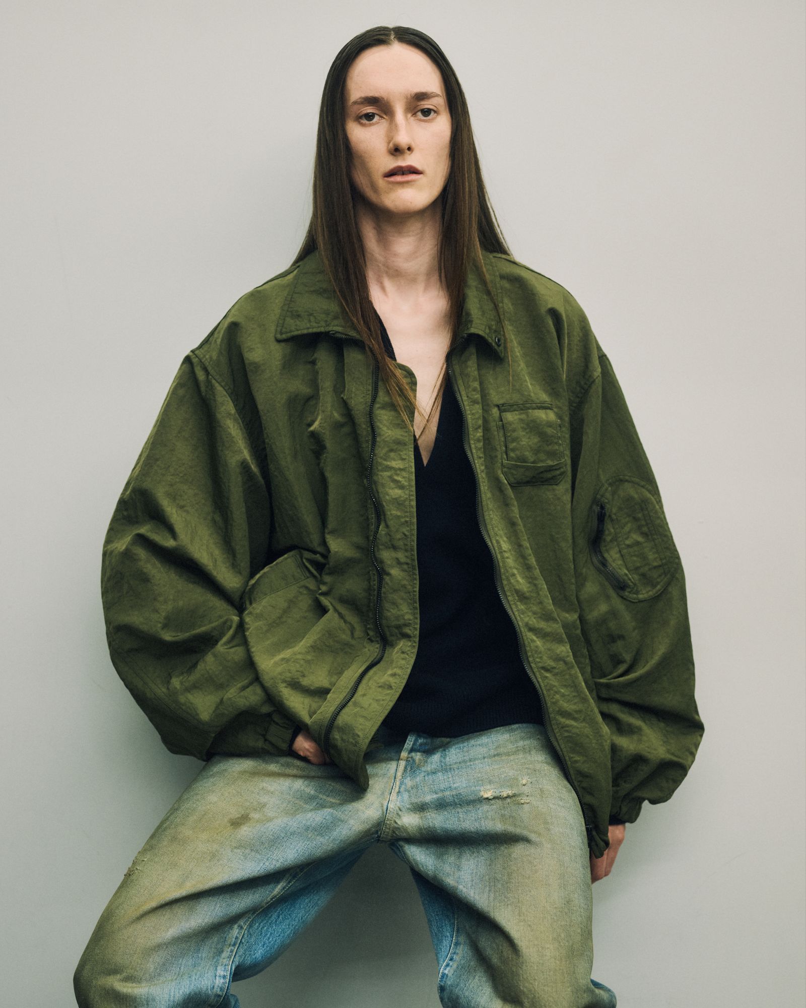 ssstein Bio Washed Flight Jacket カーキ S ssstein - 【残りわずか】Bio Washed Nylon Oversized Fight