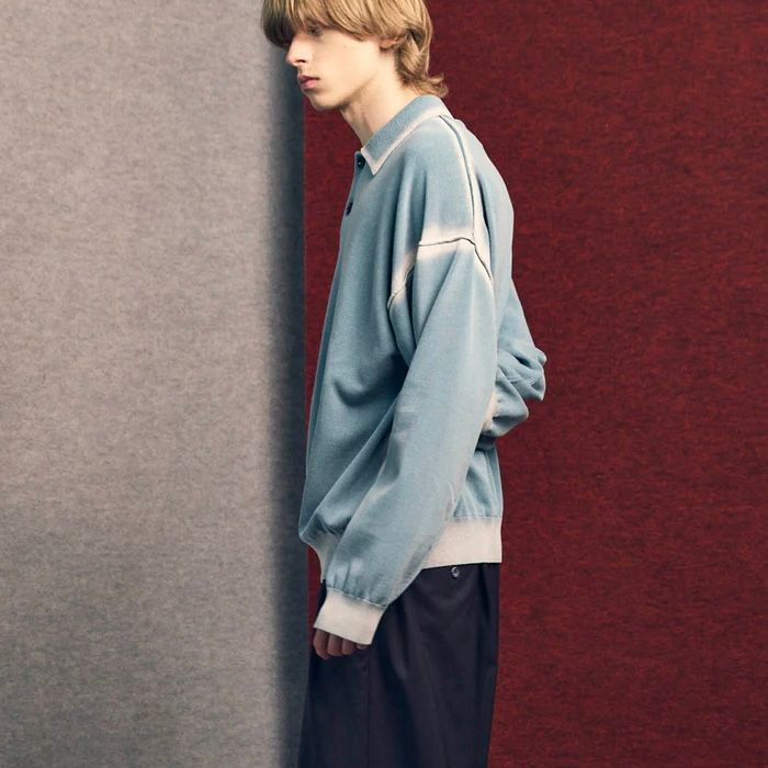 【残り一点】High Twist Pigment Bleach Prime-Over Long Sleeve Knit Polo Shirt