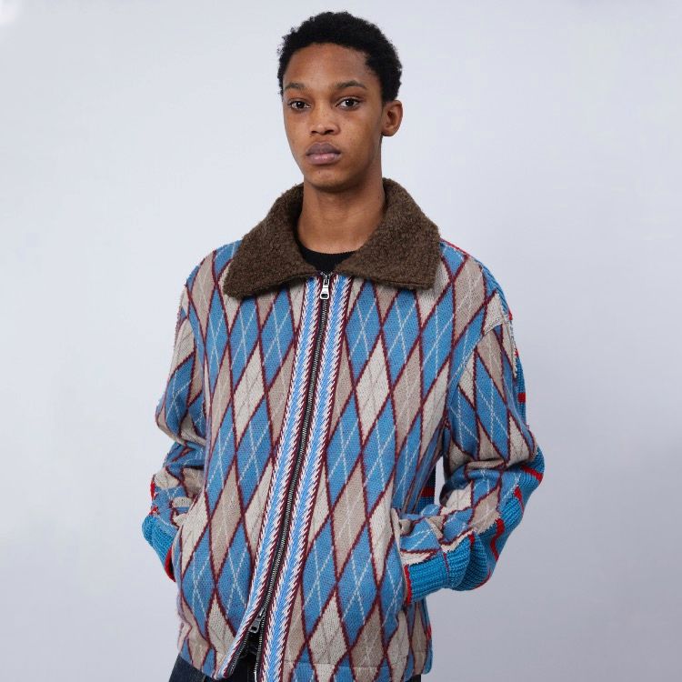 【残り一点】Argyle&Stripe Half Zip-up Cardigan