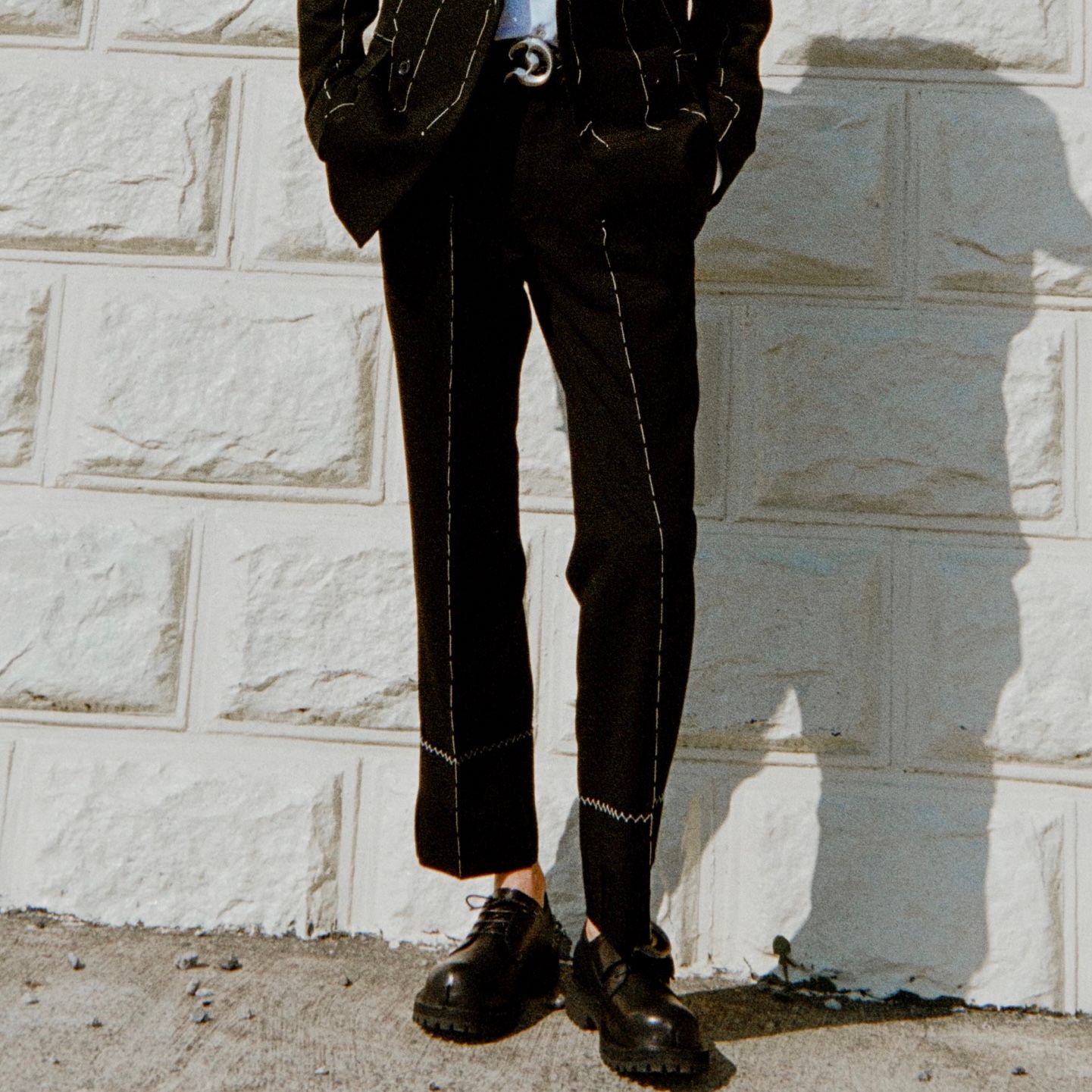 【残り一点】"Hand Stitch" Roll Up Straight Slacks