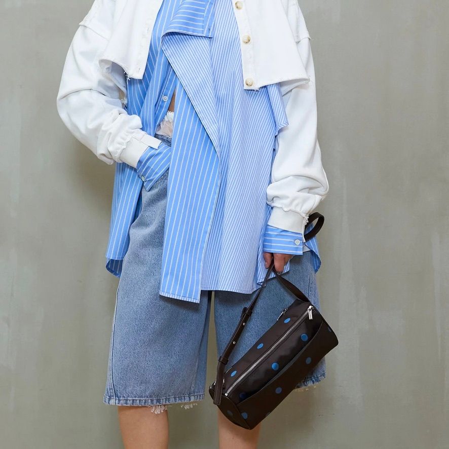 【残り一点】ドットナローダブルジップボストン