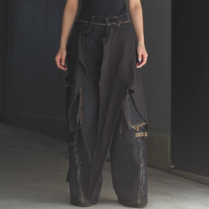 【残り一点】Slash Seam Twist Cargo Jeans with Wrapped(COALMINE RIGID)