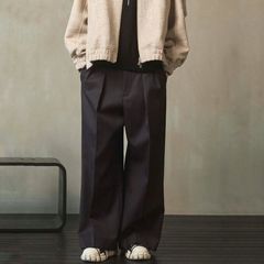 【残り一点】48/2 4Colors Chambray Wool 2tuck Wide Pants