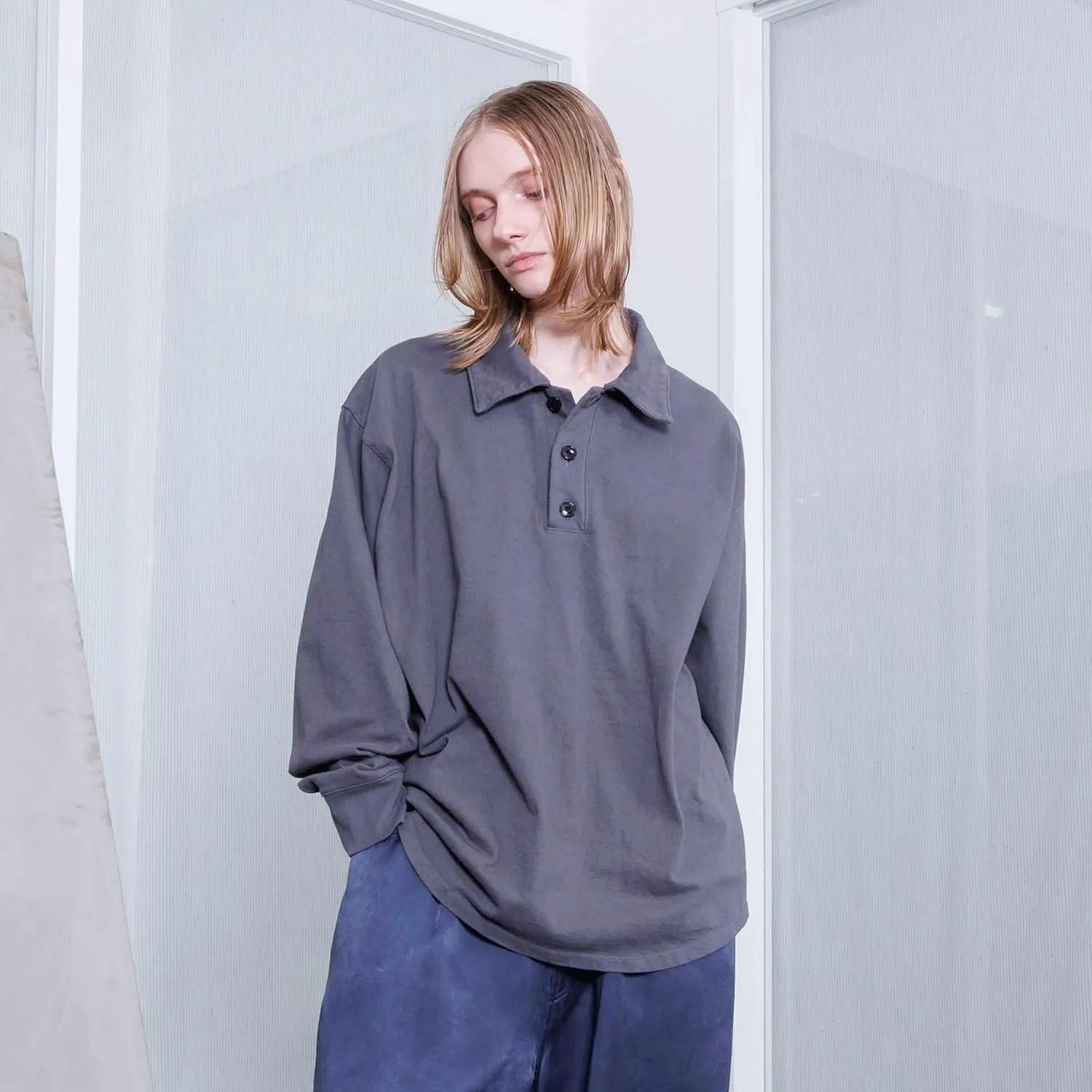 【残り一点】ヘビーコットンガーメントダイL/Sポロシャツ