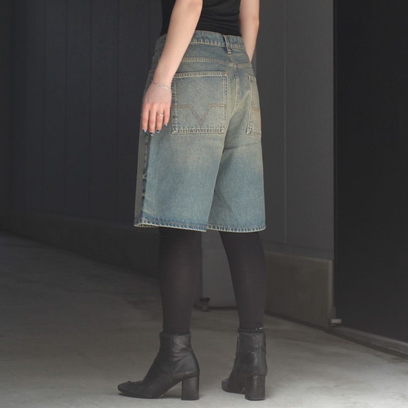 【KOOLOSET】D-Ring Sand Washed Bermuda Denim NO MAINTENANCE - 【残り一点】Sand Wash Wide Leg Denim Shorts
