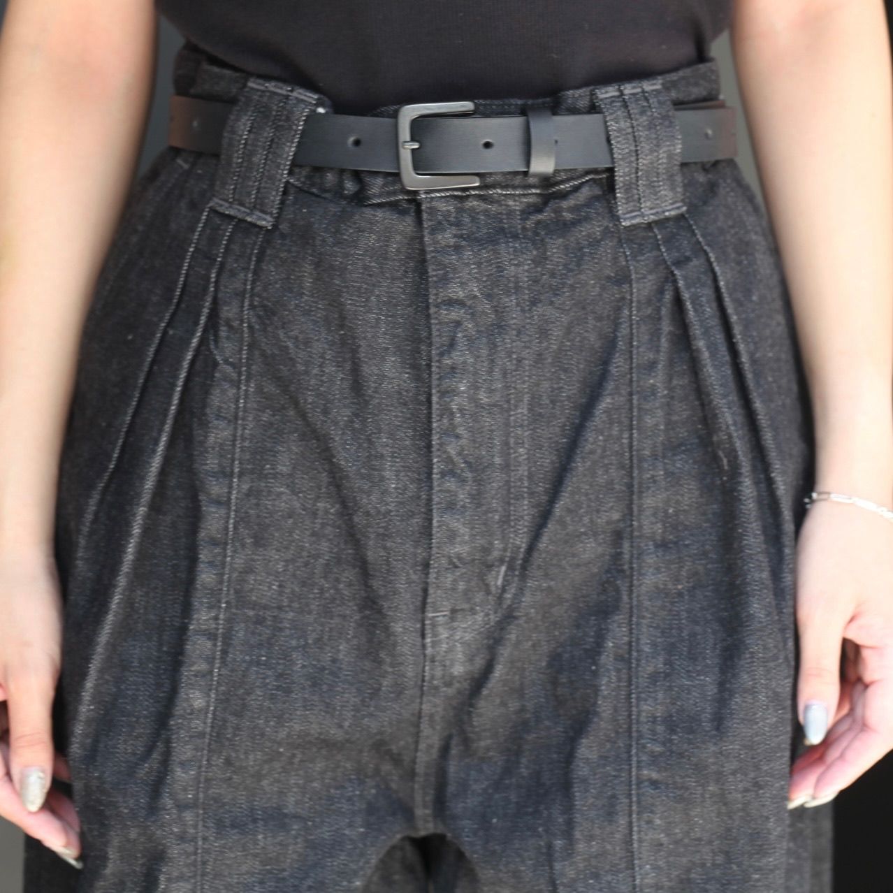 【残り一点】Denim 3pleated Wide-Leg Trousers