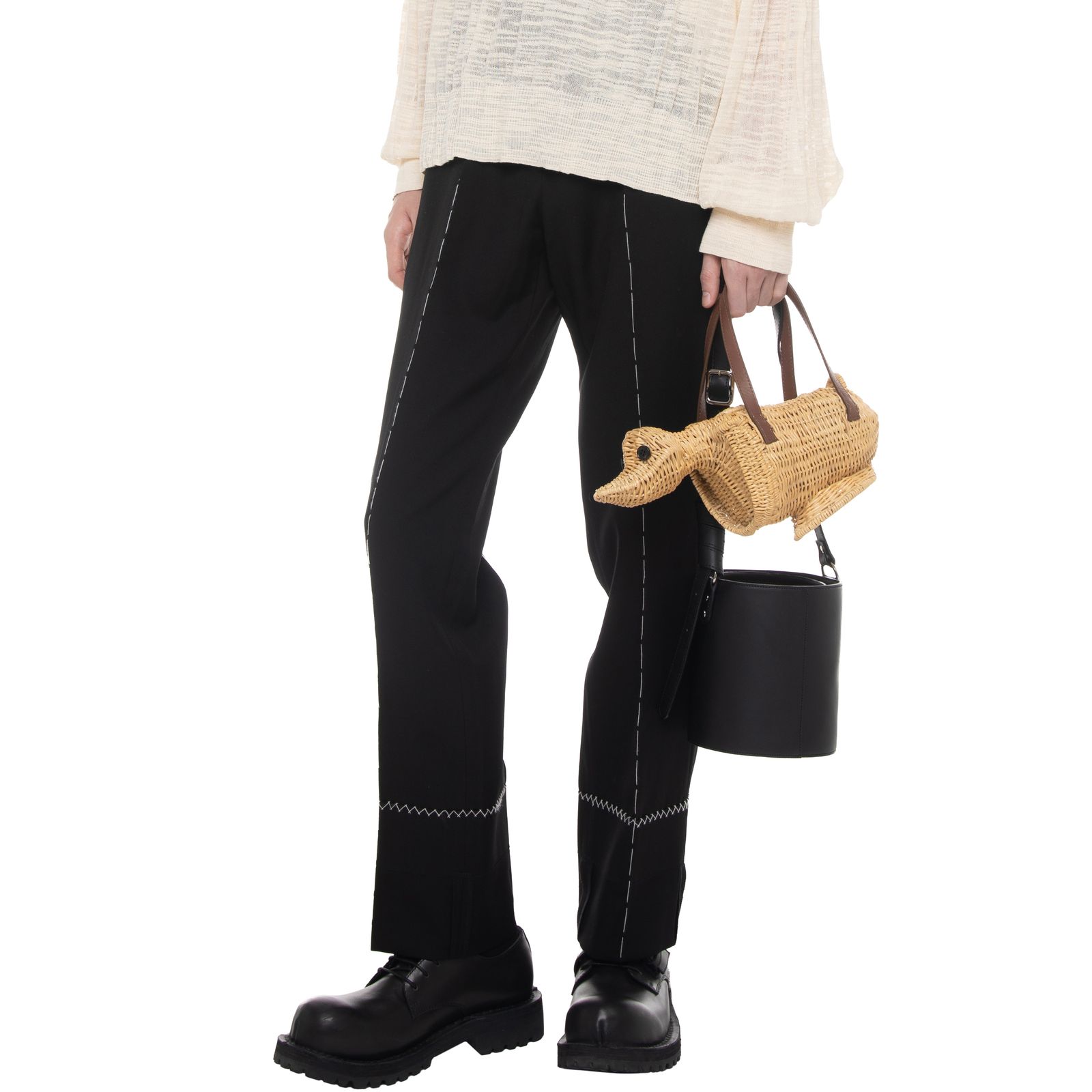 【残り一点】"Hand Stitch" Roll Up Straight Slacks