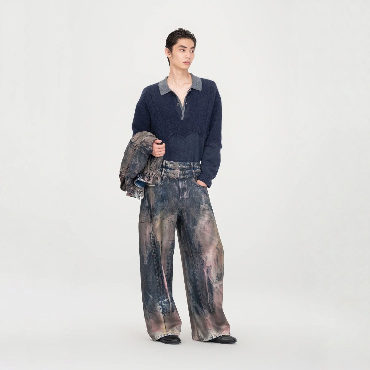 【残り一点】Brown Artistically Tie-Dyed Coated Denim Pants