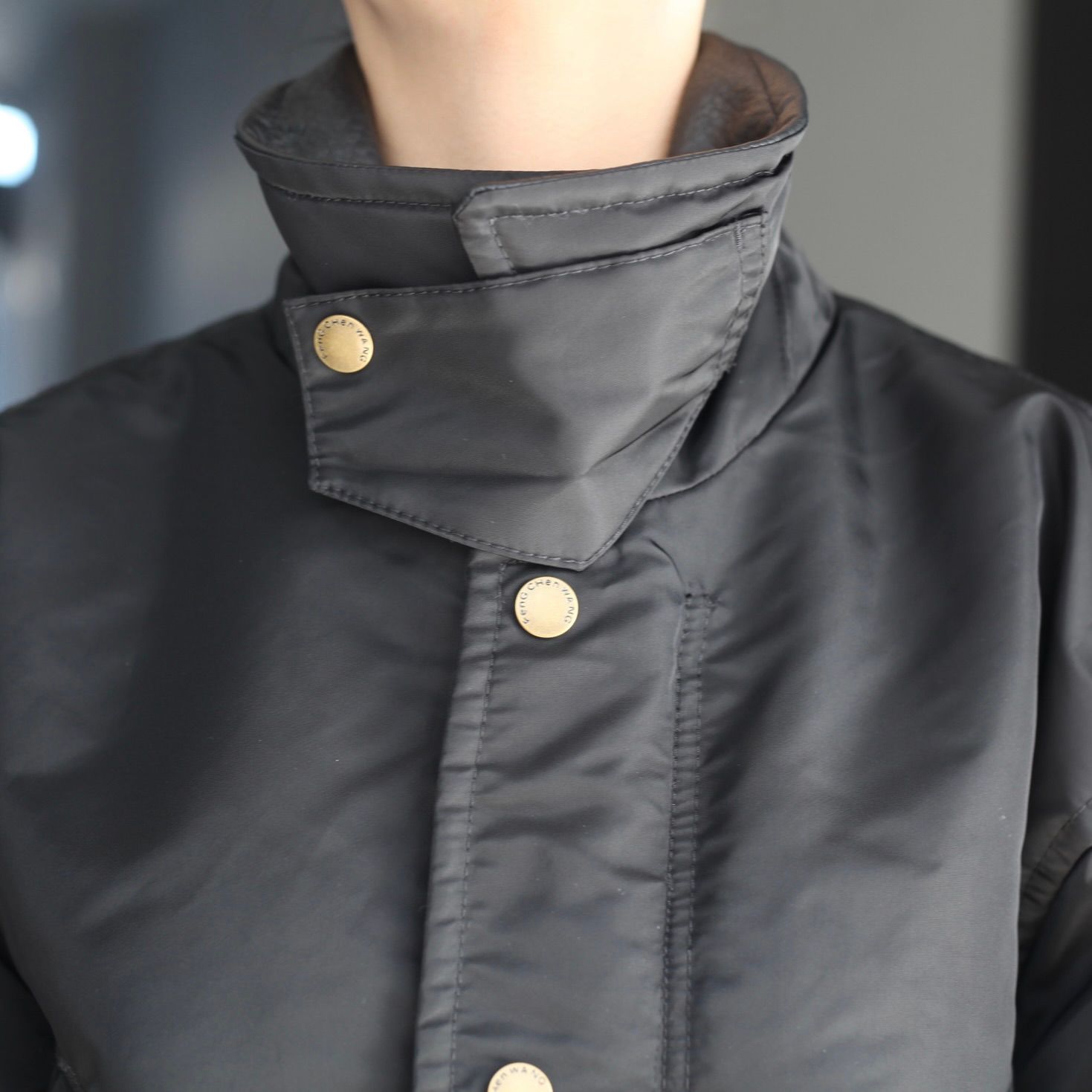 【残り一点】Black Nylon Padded Jacket with PU Collar