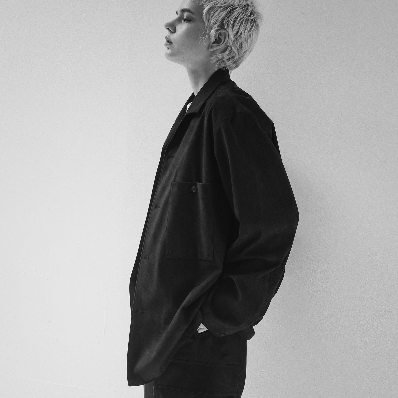 【残り一点】Synthetic Suede Open Collar Shirt