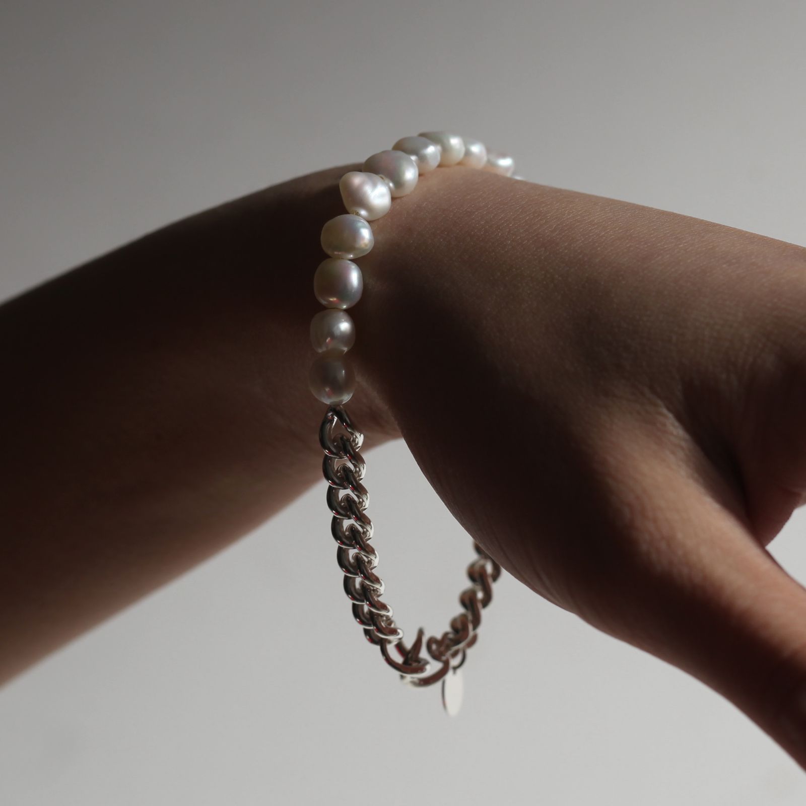 【お取り寄せ注文可能】Unisex Curb Chain Pearl Bracelet