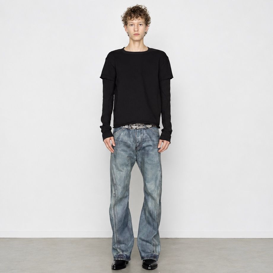 【残りわずか】Panneld Layerd Sleeve T-Shirt