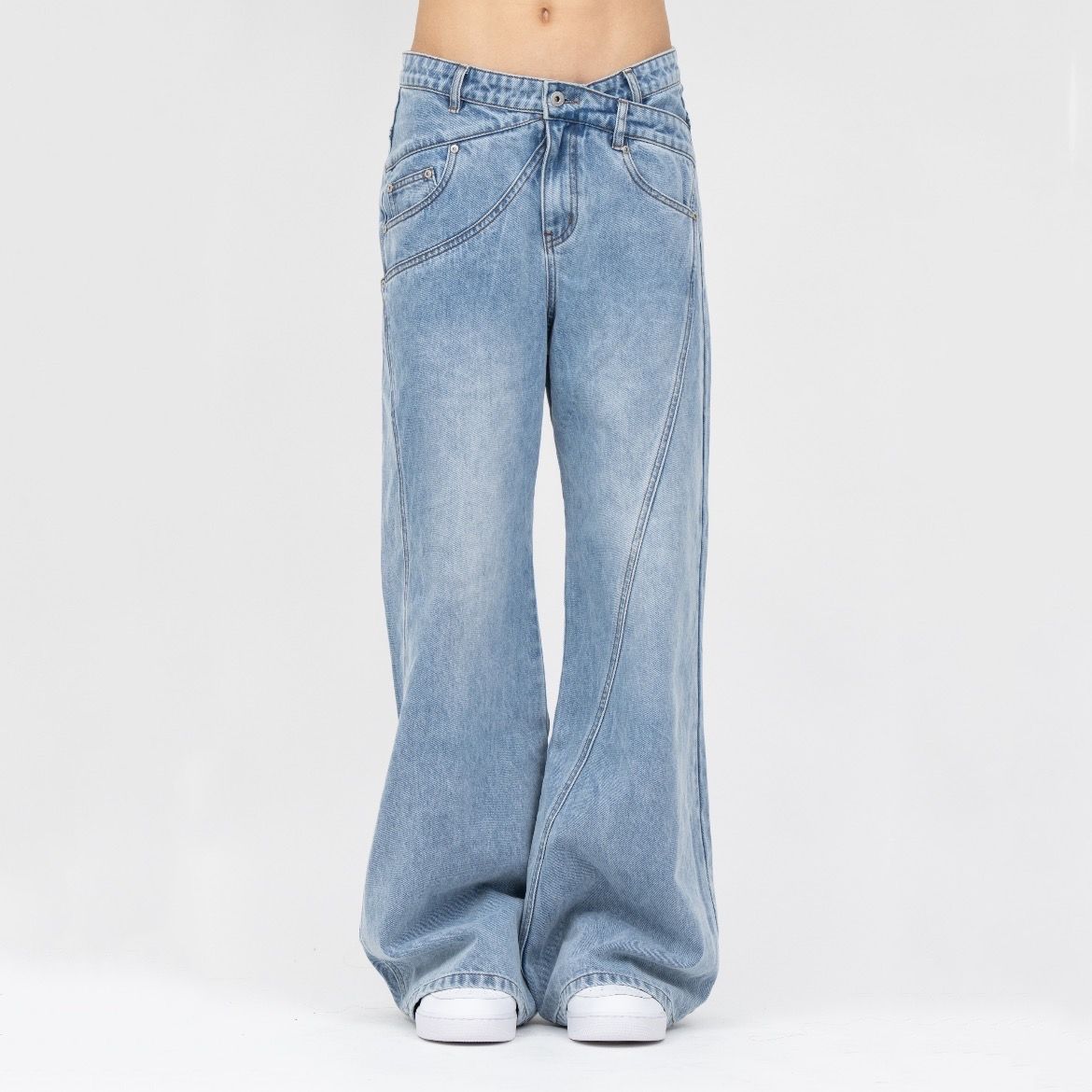 Feng Chen Wang - 【残り一点】Cross Waistband Straight Leg Jeans