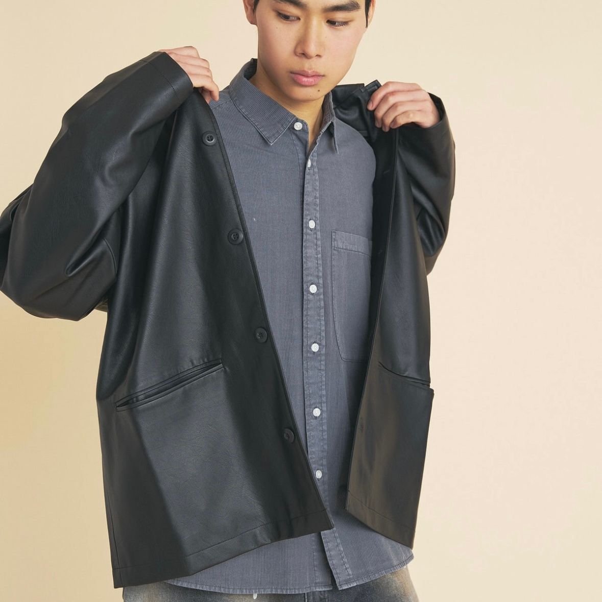 【残り一点】Synthetic Leather Half Coat