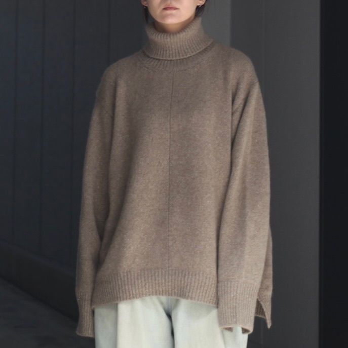 【残り一点】Cashmere/Sable Tweed Knit Turtle Neck LS