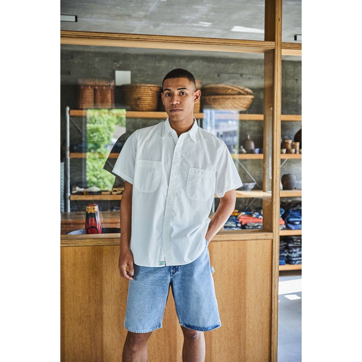 【残り一点】Short Sleeve White Chambray Work Shirt