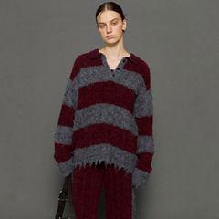 【残り一点】Cable Knitting Border Rugger Knit Tops