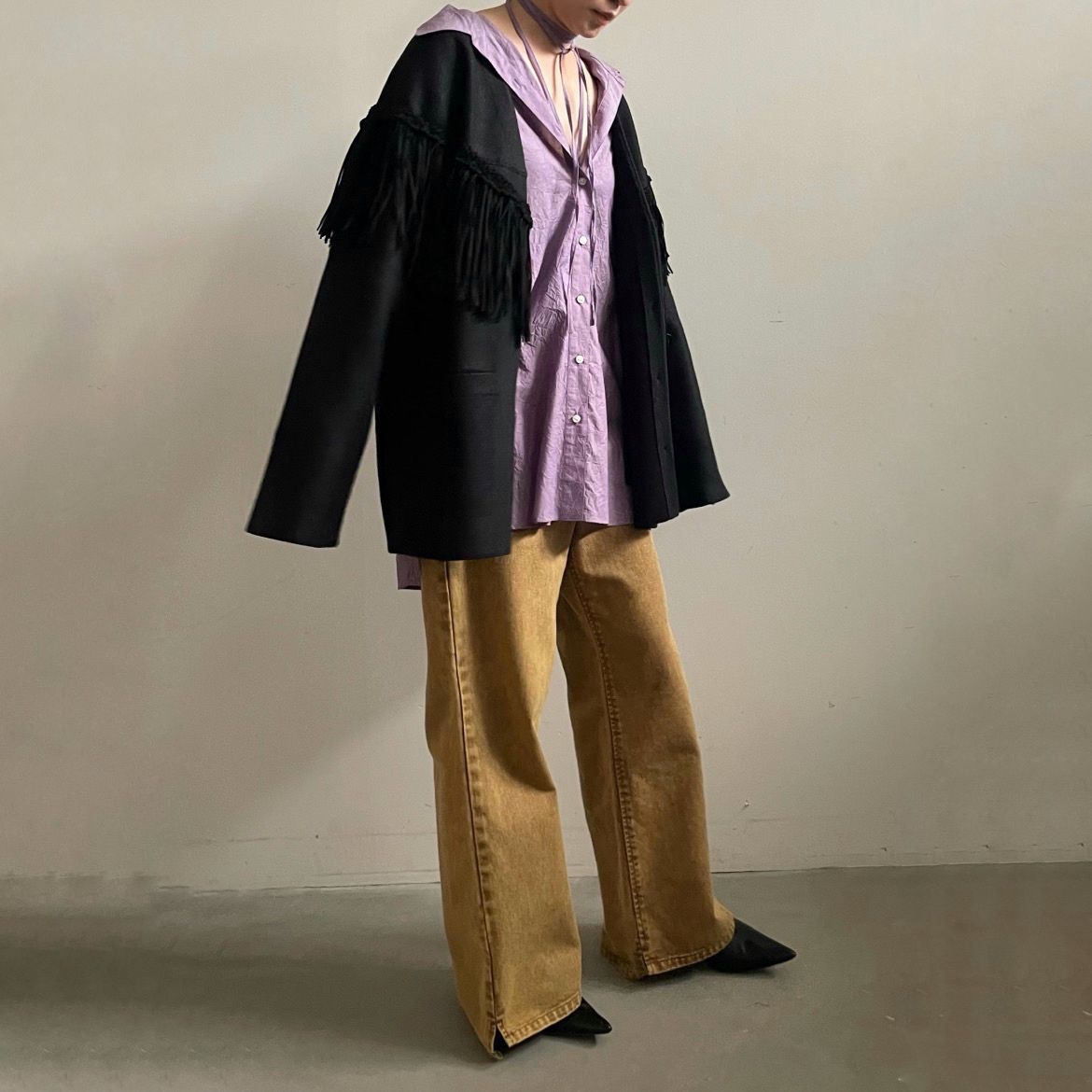 【残り一点】Vintage Like Fringe Knit Jacket