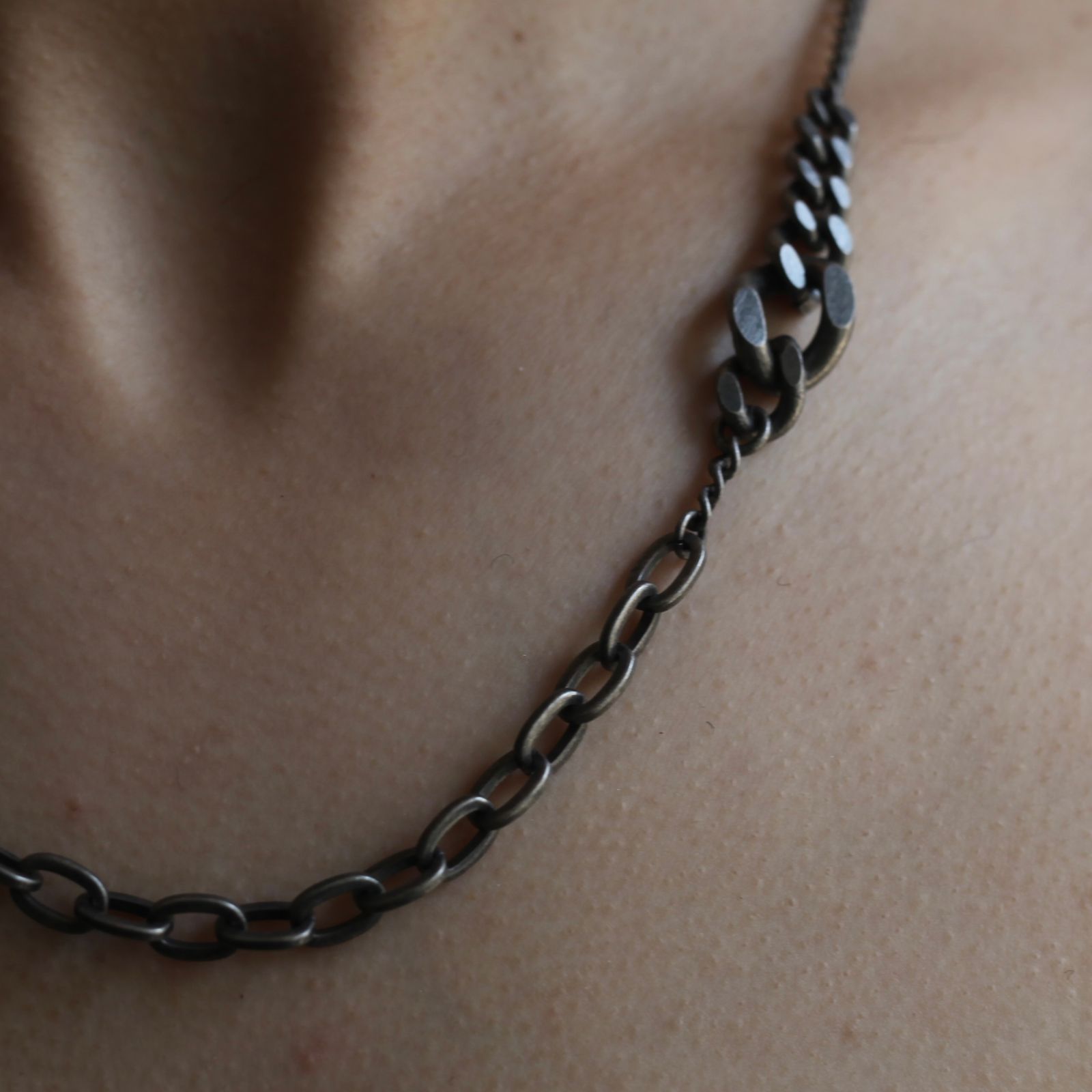 【再販売通知受付可能】Mixed Chain Necklace(BLACK)