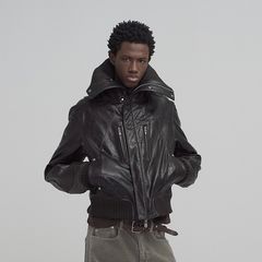 【残り一点】Leather Padded High Neck Bomber Jacket