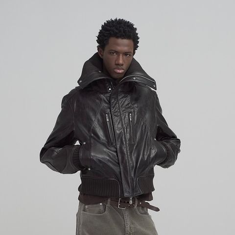 【残り一点】Leather Padded High Neck Bomber Jacket