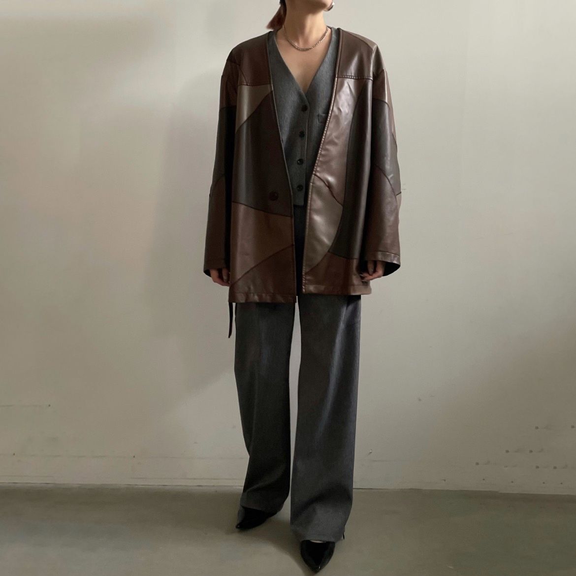 【残り一点】Patchwork Fake Leather Jacket