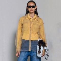 【残り一点】Tulle Shirt Layered Polo Knit Cardigan