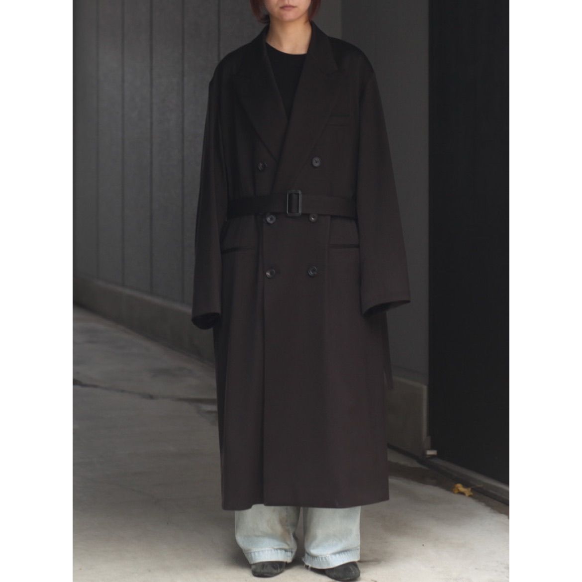 【残り一点】W/SI Satin Peak Lapel Long Coat