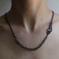 【再販売通知受付可能】Mixed Chain Necklace(BLACK)