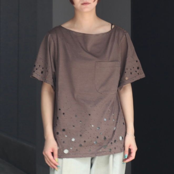 【残り一点】Destroyed Boat Neck Stripe Tee