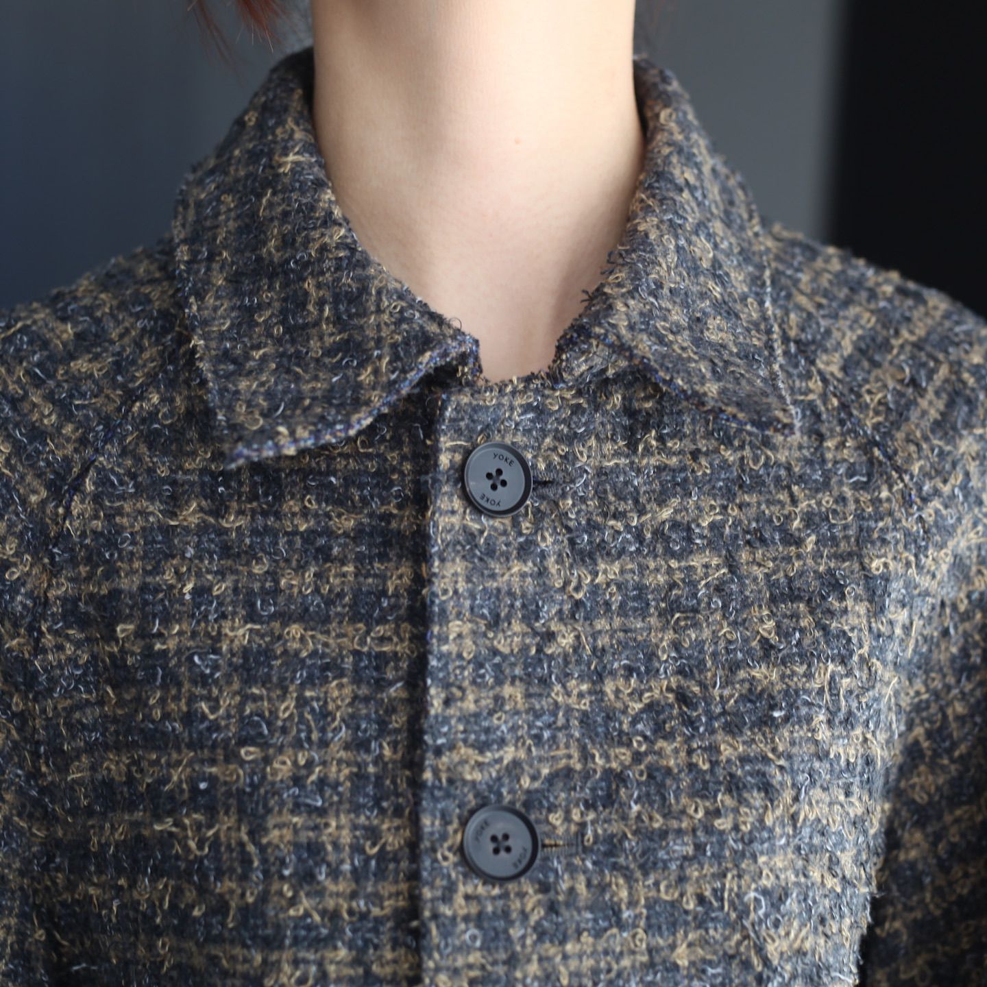 【残り一点】Needlepunched Cotton Plaid Cut Off Coat