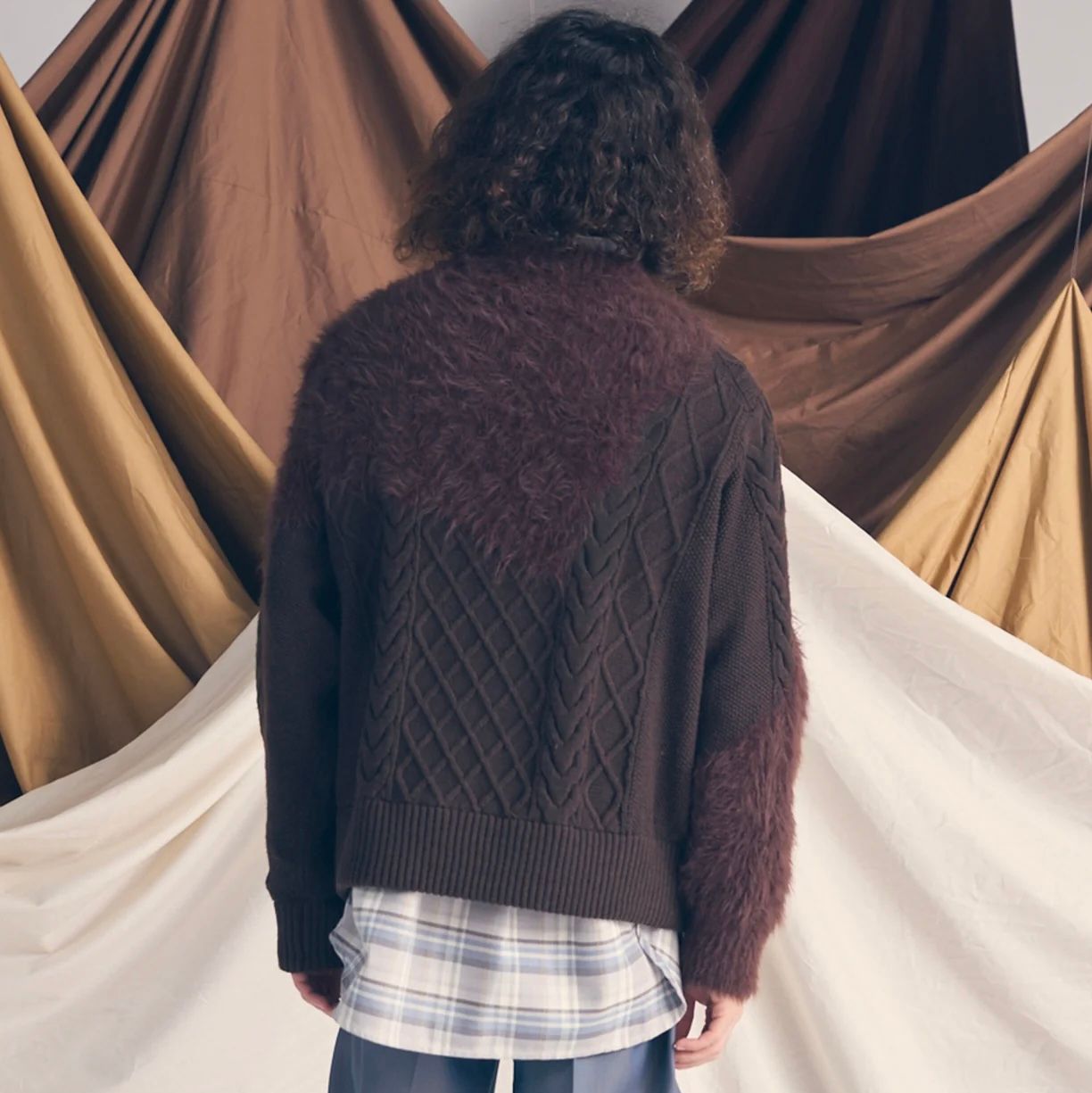 【残り一点】Cable Shaggy Mix Prime Over Crew Neck Knit Pull Over