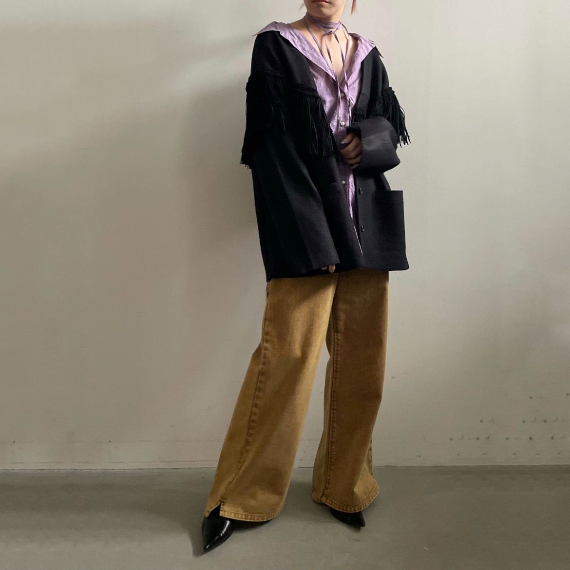 【残り一点】Vintage Like Fringe Knit Jacket