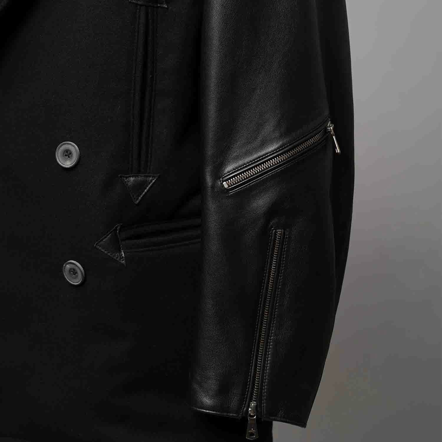 【残り一点】Sheep Leather Melton Combination Pea Coat