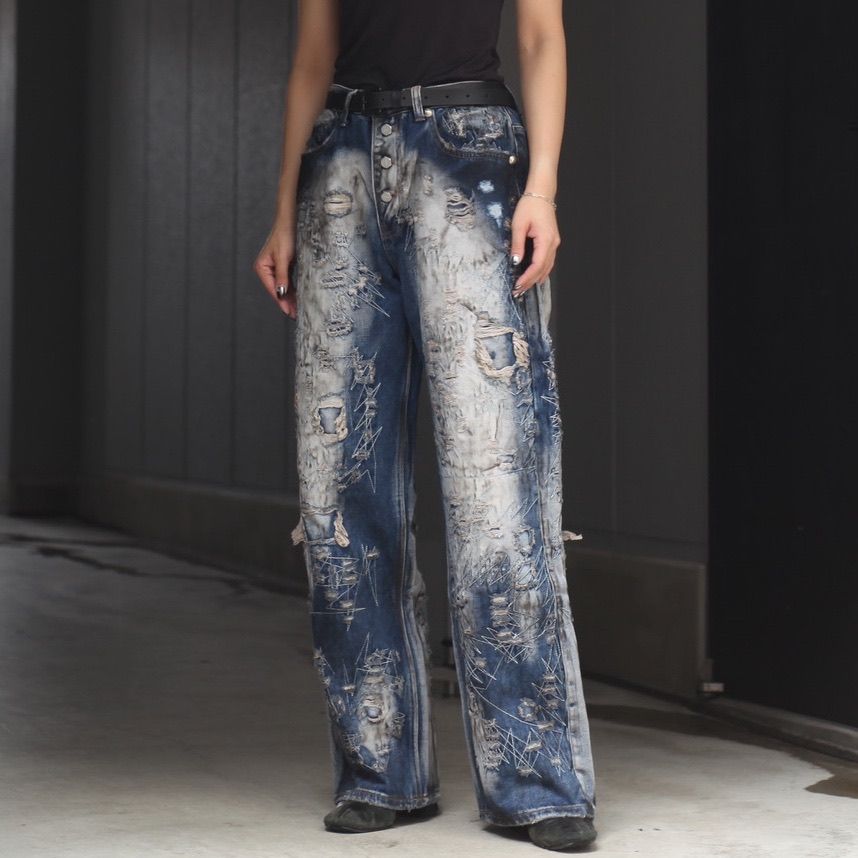 【残り一点】Hard-Washed Damaged Denim Pants