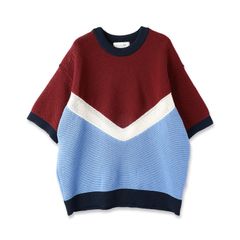 【残り一点】Bi Color Mesh Knit Short Sleeve Pullover