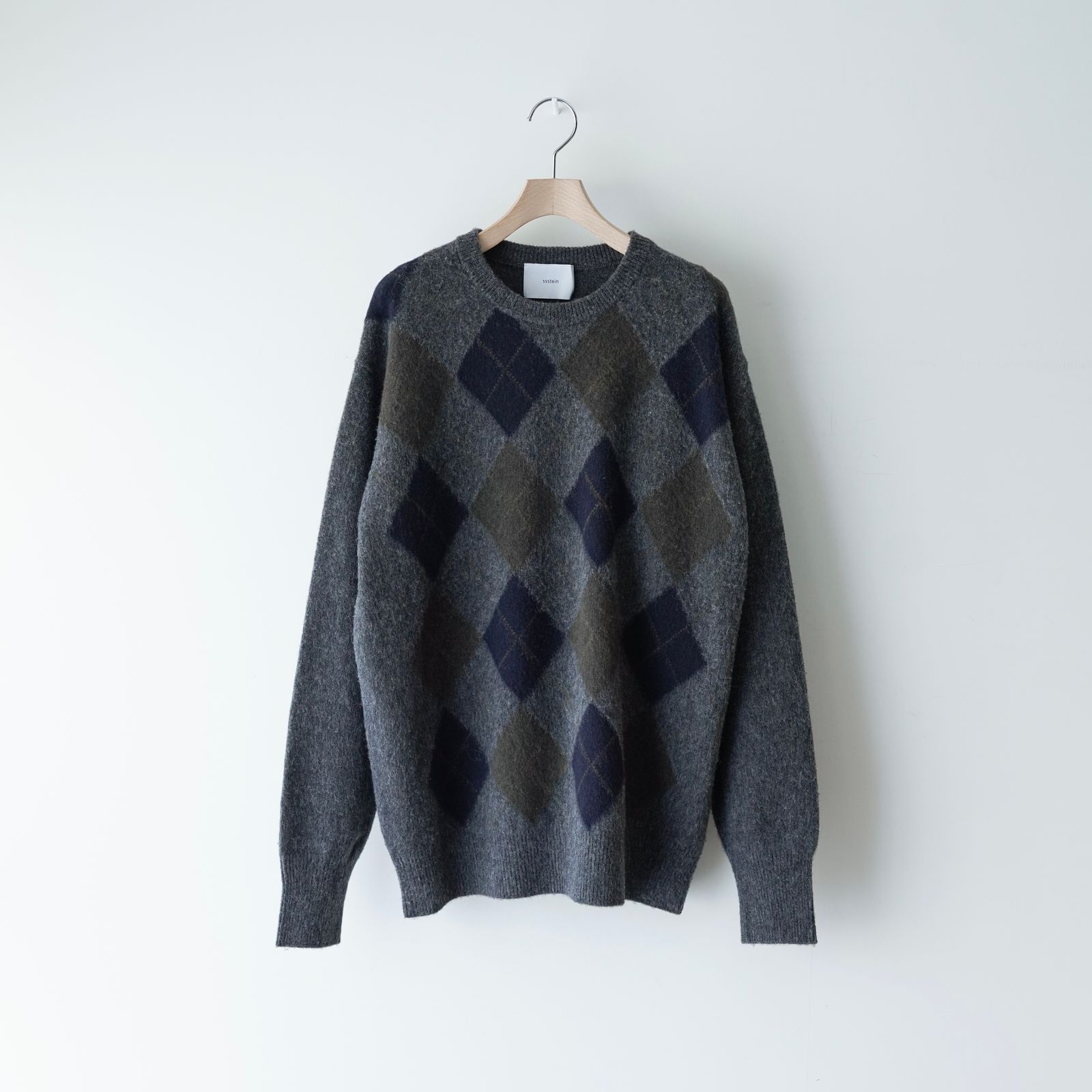 【残りわずか】Fine Wool Argyle Knit Crew Neck LS
