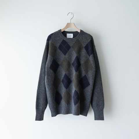 【残り一点】Fine Wool Argyle Knit Crew Neck LS