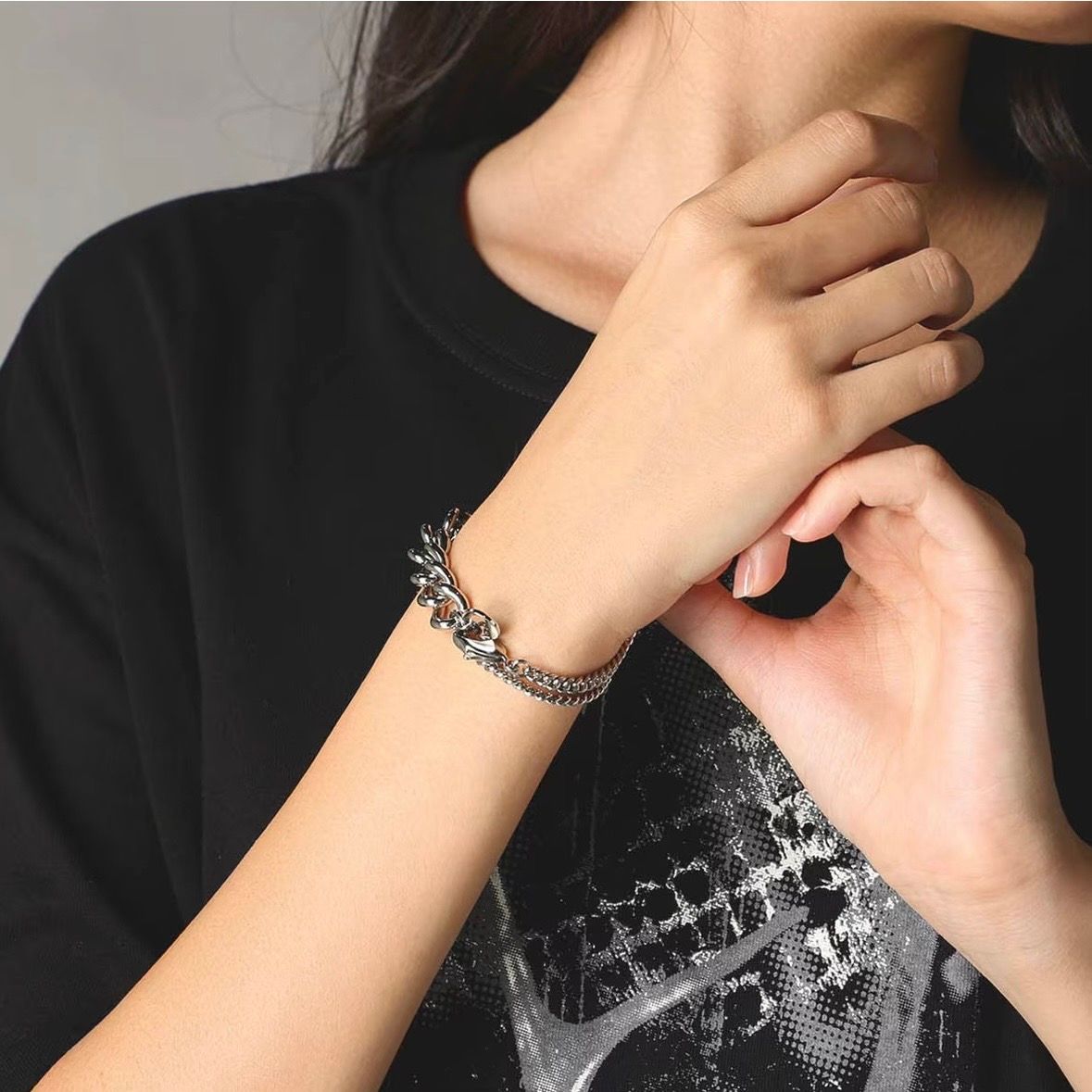 【残り一点】二重チェーンブレスレット(SILVER)